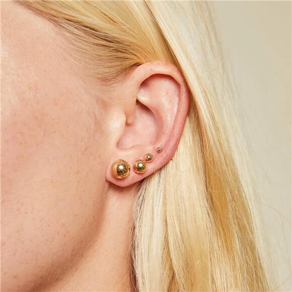 14K Gold Plated Stud Earrings for Women, Pearl Stud Earrings Ball Stud - Picture 2 of 7